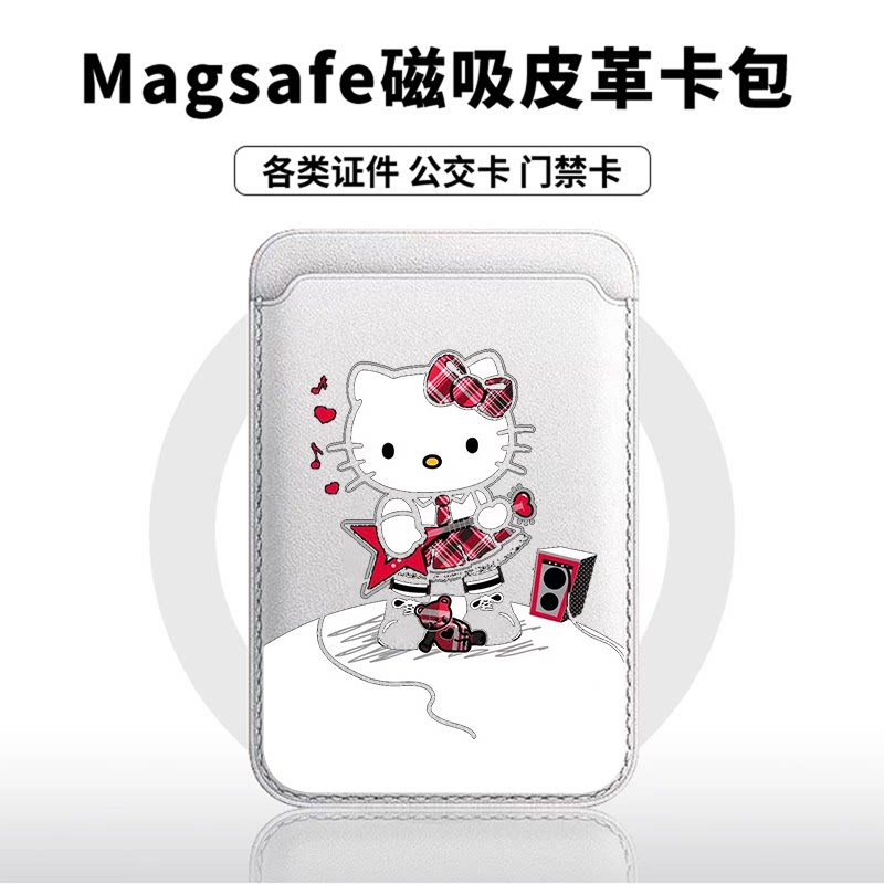KT猫音响适用苹果18promax手机壳磁吸卡包17promax时尚皮革门禁卡包可爱潮牌华为小米18vivo学生卡包