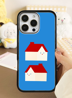 [Magsafe磁吸]新年好运蓝色插画红房子适用苹果17Promax黑边手机壳16Promax小众高级感不撞壳亚克力15防摔17p