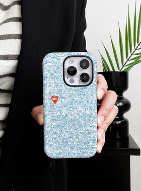 [Magsafe磁吸]蓝色爱心涂鸦适用苹果16Promax磁吸二合一手机壳15Promax潮牌14Pro菲林磨砂13小众12高级感11软