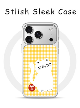 [Magsafe磁吸]可爱黄色格子小猫适用苹果17Promax磁吸手机壳16Promax小众高级感15不撞款新款电镀亚克力软边