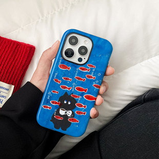 动漫防摔ins 可爱海底幻想黑猫适用苹果17Promax菲林磁吸二合一手机壳16Promax潮牌超火插画新款 Magsafe磁吸