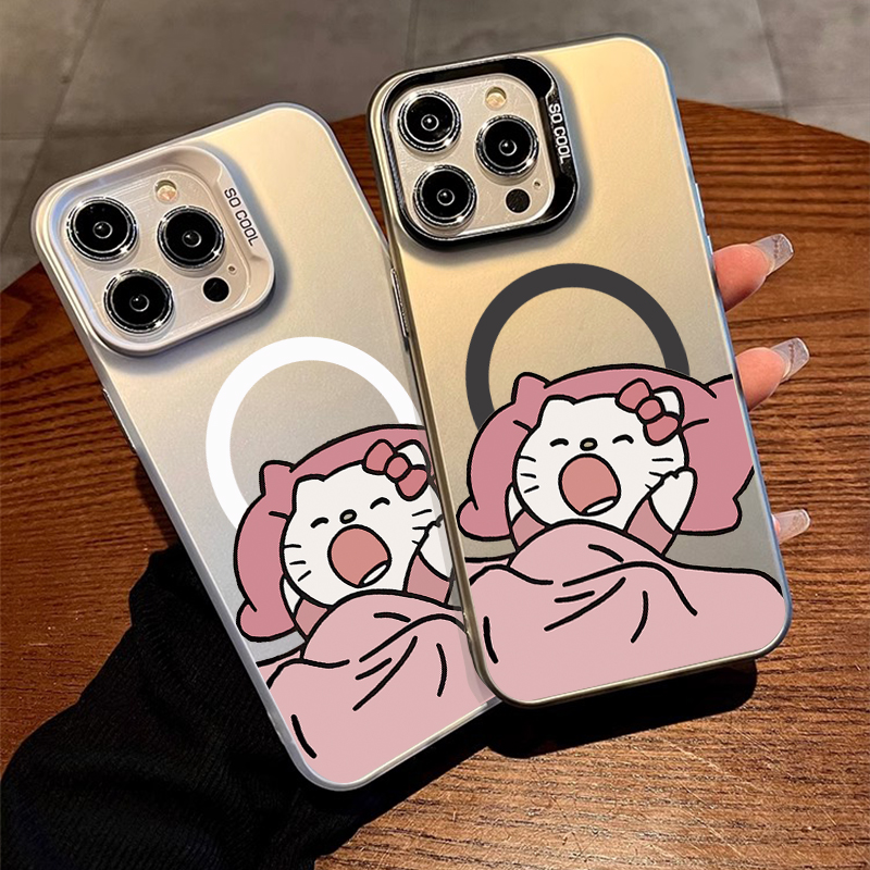 [Magsafe磁吸]打哈欠KT适用苹果16Promax潮牌彩银磁吸手机壳15Promax软壳高级感磨砂14情侣卡通原创xsmax全包