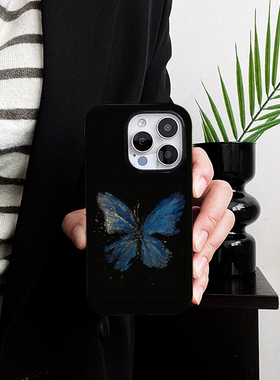 [Magsafe磁吸]黑色夜光蝴蝶适用苹果16Promax磁吸二合一手机壳15Promax潮牌14Pro菲林磨砂13小众12高级感11软