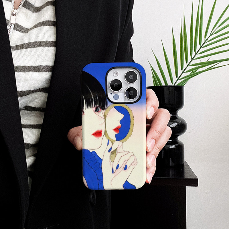 油画蓝色古典少女适用苹果16Promax菲林磁吸手机壳15Promax二合一潮牌14Pro软壳11不撞壳高级感新款x防摔小众