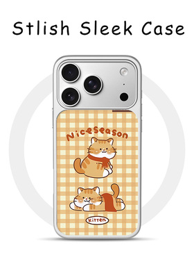 [Magsafe磁吸]可爱格子橙色猫猫适用苹果17Promax手机壳16Promax小众高级感电镀银亚克力15肤感玻璃新款软边1