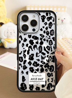 [Magsafe磁吸]新款白色豹纹简约适用苹果17Promax手机壳16Promax小众15高级感14不撞壳黑边亚克力防摔小众17p