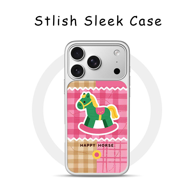 ins韩风格纹快乐马系列适用苹果17Promax手机壳16Promax小众高级感15不撞壳新款电镀亚克力软边肤感玻璃少女