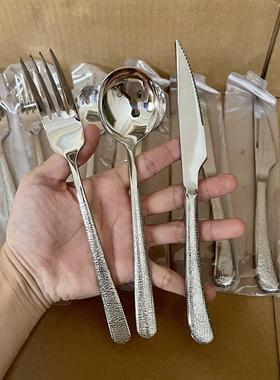 Alin316不锈钢锤纹轻奢食品级家用叉子勺子精致西餐刀叉勺套装