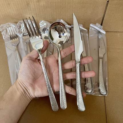 Alin316不锈钢锤纹轻奢食品级家用叉子勺子精致西餐刀叉勺套装