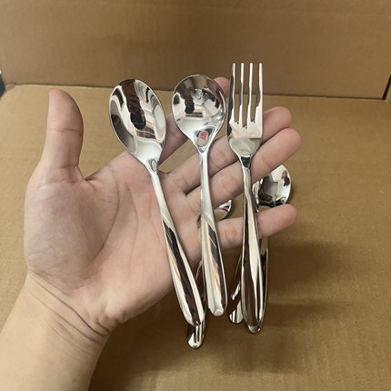 Alin304不锈钢甜品勺叉子加厚儿童勺辅食勺家用咖啡搅拌勺叉子