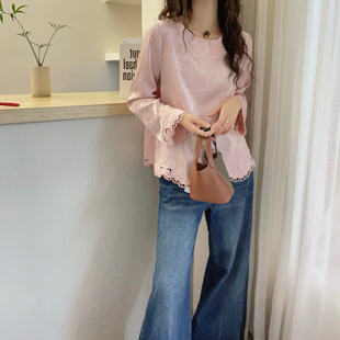 欧洲站2025冬装清新蕾丝新中式蕾丝拼接长袖衬衫女秋季减龄上衣女