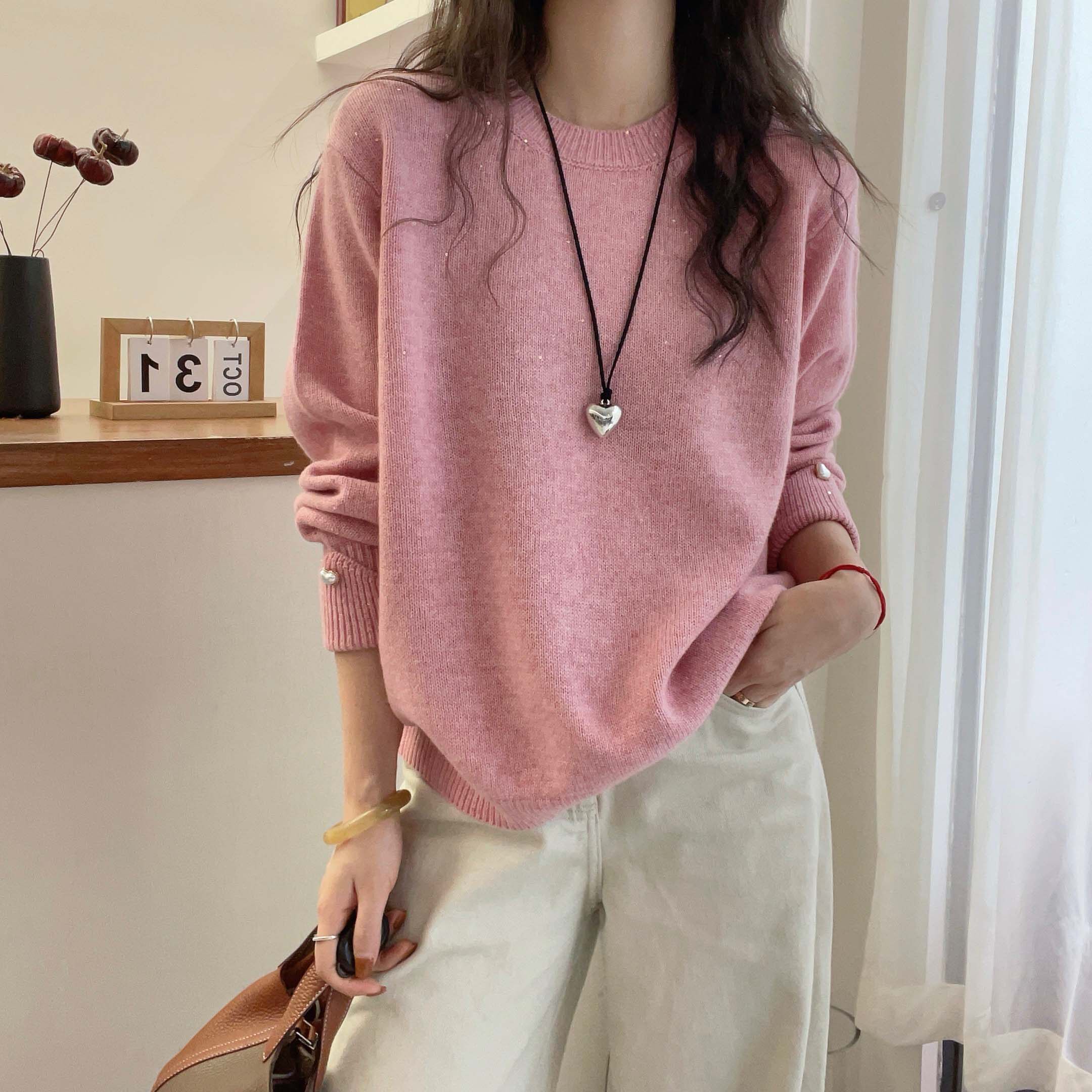 欧洲站2025冬装新款欧货时尚钉珠亮片蜜熊绒针织衫女秋冬软糯毛衣