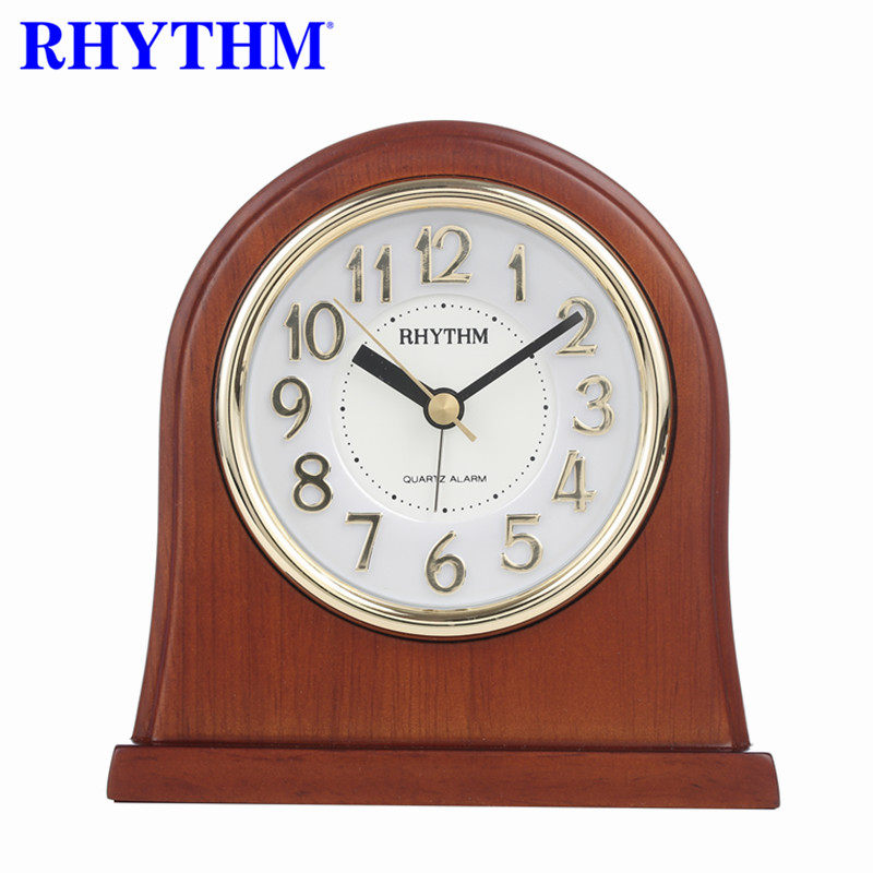 RHYTHM日本丽声钟床头摆书桌木制闹钟台钟实木中式CRE943/CRE942