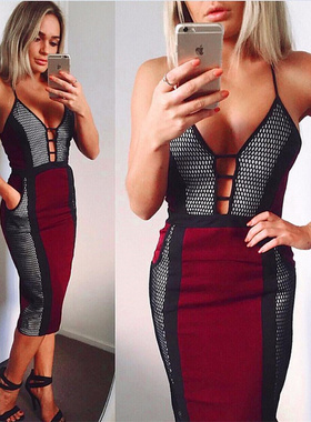 Bandage Dress 绷带连衣裙有口袋性感吊带夏季酒会礼服休闲连衣裙