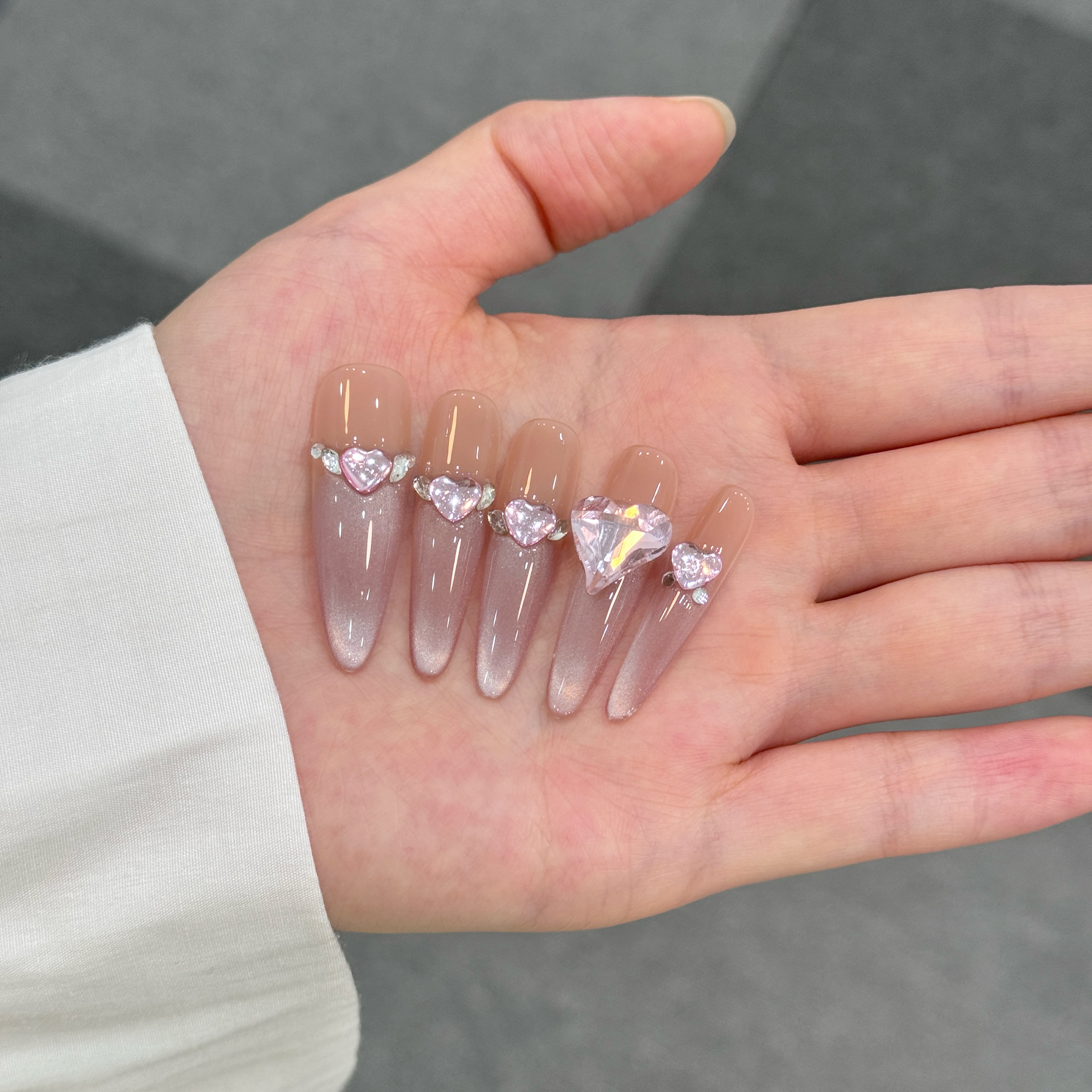 手工猫眼穿戴甲高级轻奢长款爆闪美甲贴片成品日常-V02