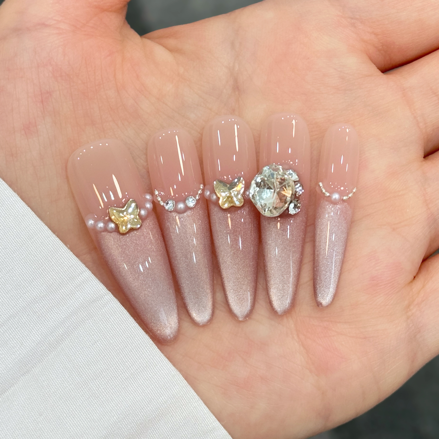 高级轻奢手工猫眼穿戴甲爆闪显白美甲贴片成品日常-V12