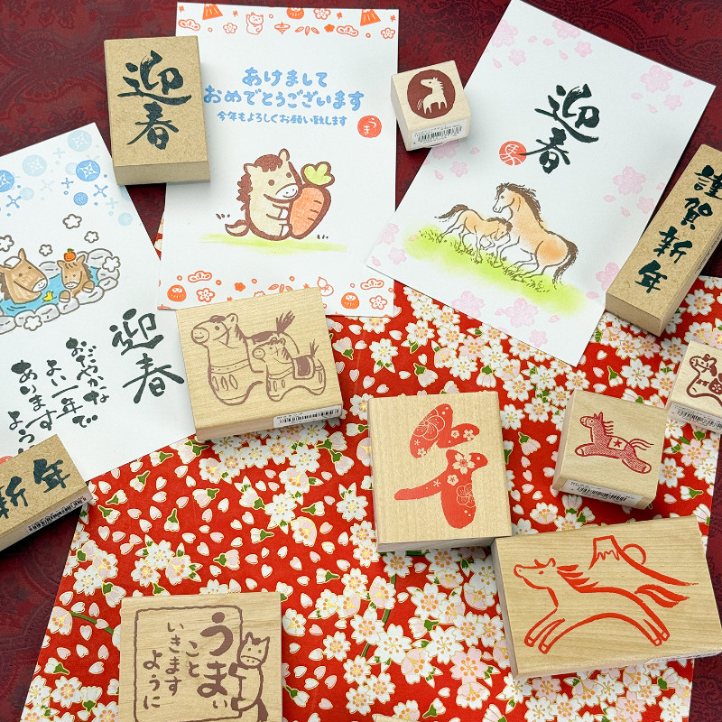 KODOMO NO KAO童颜木头印章生肖午马限定新年贺卡手帐账