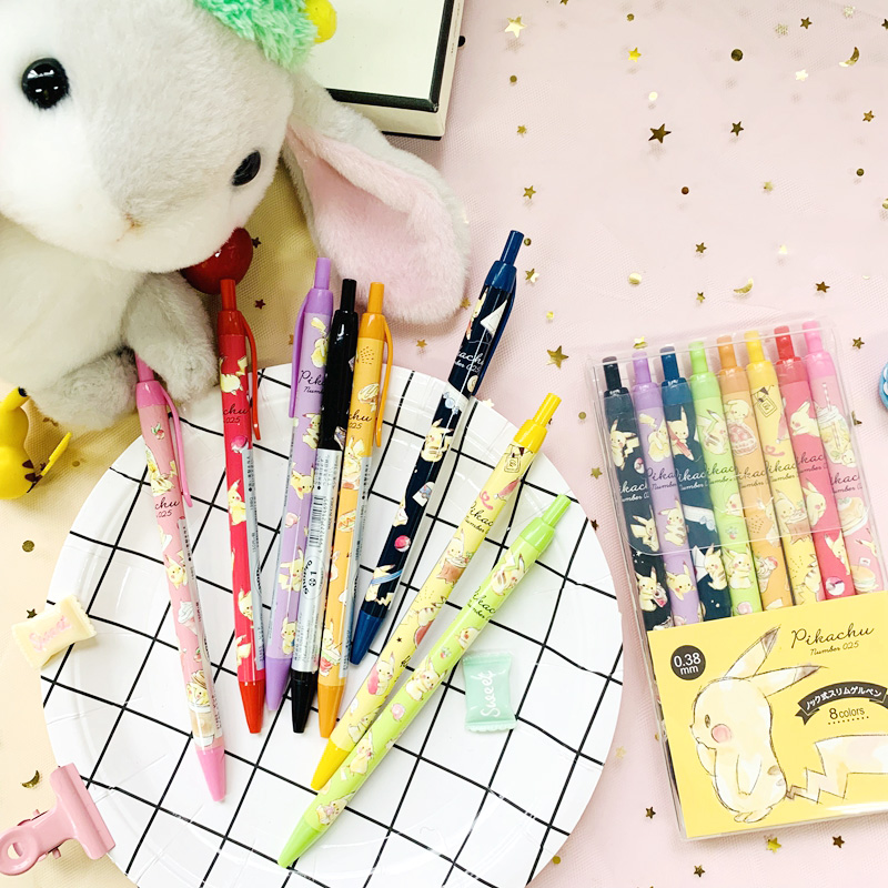 超美限定 日本品牌学生文具皮卡丘彩色笔芯 按动式中性笔 0.38