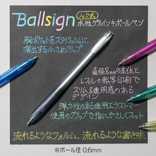 日本Sakura樱花Ballsign按动式中性笔透明笔杆0.6mm 金属色系5色