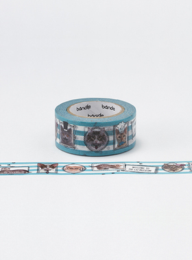 停产 日本BANDE和纸胶带 20mm 猫猫相框 蓝色横条
