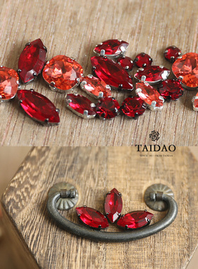 水钻闪钻珠子 DIY手工饰品串珠材料+底座手缝钻 各种形状红色系