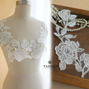 台岛新款补裤子DIY手工辅料钉珠蕾丝对花贴花装饰S10布贴婚纱朵花