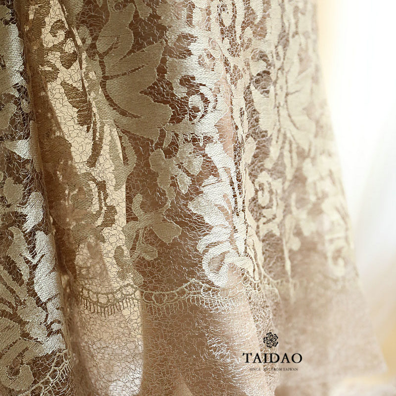 台岛新款刺绣蕾丝布料l466浅金棕色婚纱高定礼服晚装妈妈服装面料