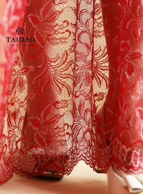 台岛红色针织蕾丝面料连衣裙礼服布料 女服装布料#L428红色