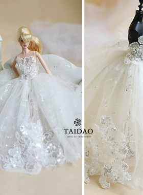 台岛DIY手工布艺缝纫迷你白色芭比结婚礼物6分娃娃婚纱制作材料包