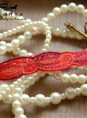 台岛DIY手工花边辅料田园花朵镂空全棉蕾丝布料889红色蕾丝花边