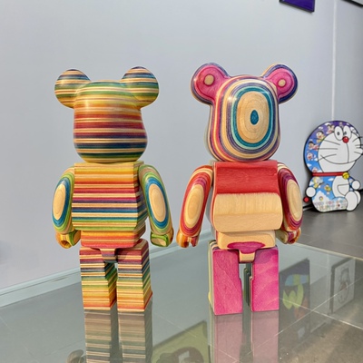 bearbrick暴力熊400%横竖条纹积木熊公仔潮流家居摆件28cm纯木质