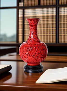 漆花花瓶手工雕漆摆件