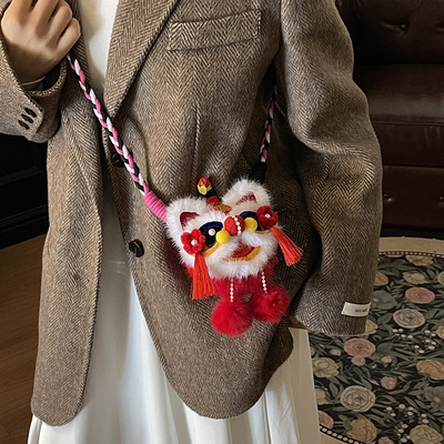 儿童醒狮零钱包可爱毛绒斜挎包