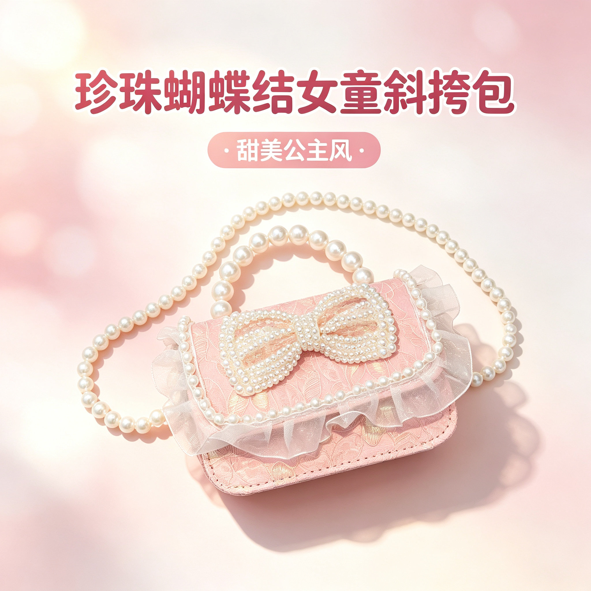 女童公主包儿童蝴蝶结珍珠包
