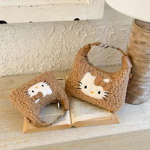 HelloKitty羊羔毛包包秋冬可爱毛绒单肩包软萌斜挎包少女心手提包
