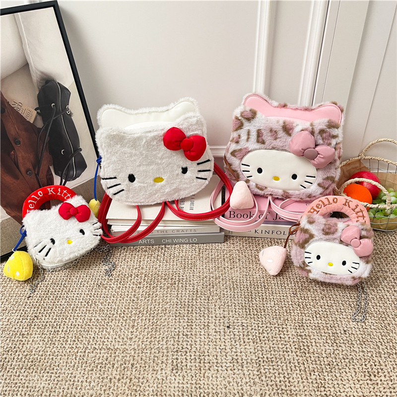 冬季新款毛绒卡通kitty斜跨背包