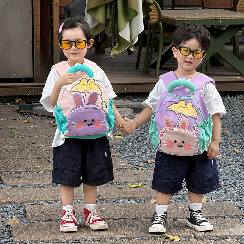 卡通小熊兔子幼儿园书包女童轻便手提小班宝宝双肩包可爱背包