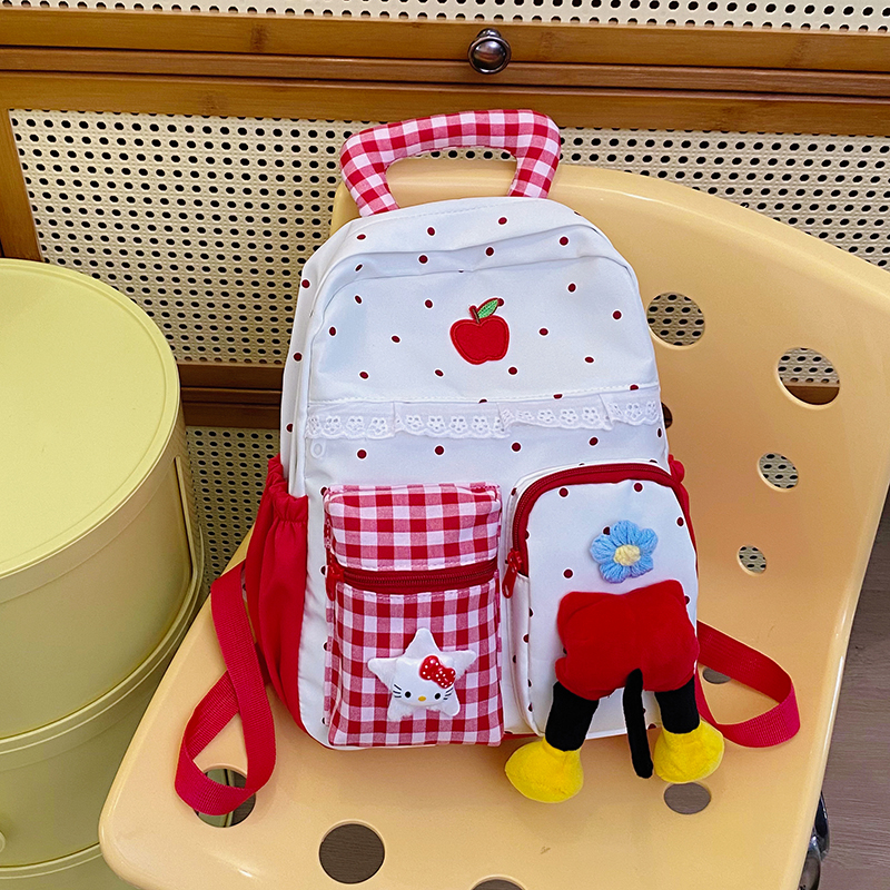 红色波点卡通儿童开学双肩包小童