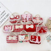 儿童新年包红色洋气斜跨小包女孩公主珍珠手提包女童时尚 拜年包潮