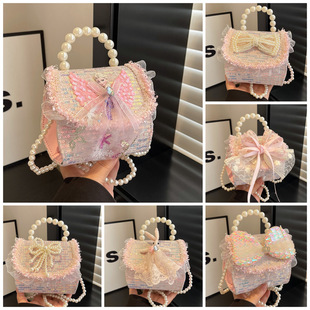 女童包包珍珠手提爱莎公主斜挎包亮片小香风兔子包蝴蝶结彩带潮包