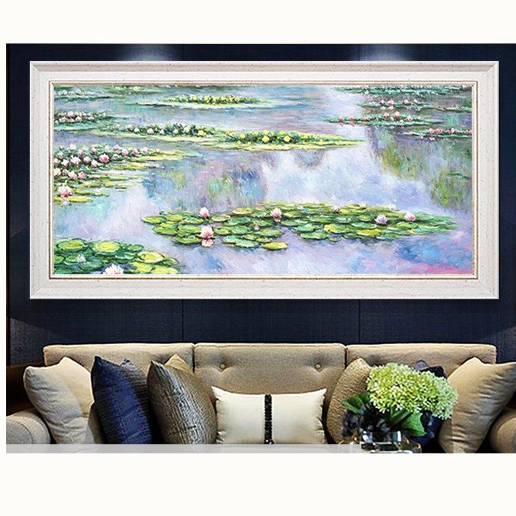 印花正品dmc线十字绣客厅餐厅横幅欧式油画风景花卉莫奈盛夏睡莲