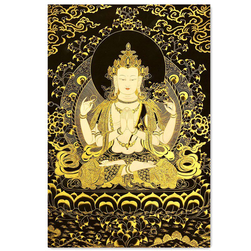 印花 正品dmc棉线十字绣套件满绣手工客厅四臂观音 黑金唐卡