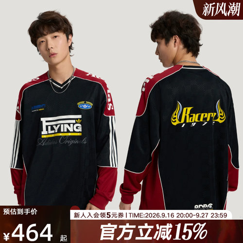 adidas阿迪达斯三叶草秋男赛车风宽松运动提花针织长袖T恤 LD6499