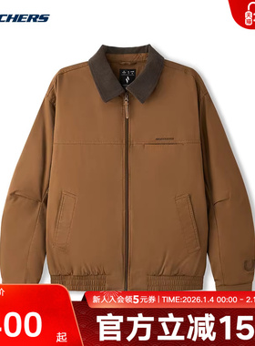 Skechers斯凯奇棉服26男女款时尚翻领宽松梭织外套 L126U001/0634