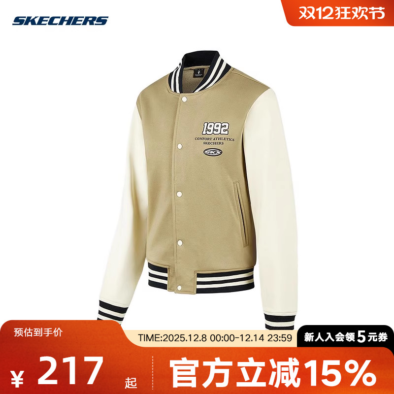 Skechers斯凯奇外套春季女复古时尚棒球服针织上衣 P423W040/01EW