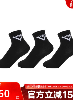 PONY波尼男女中童袜子黑色中袜经典系列运动袜三双装241K3AI01BK