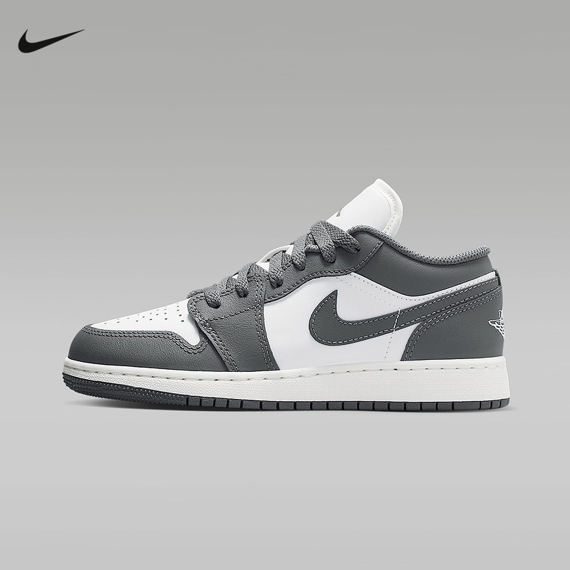 Jordan耐克男女童鞋AJ1灰白色低帮板鞋运动鞋复古篮球鞋553560