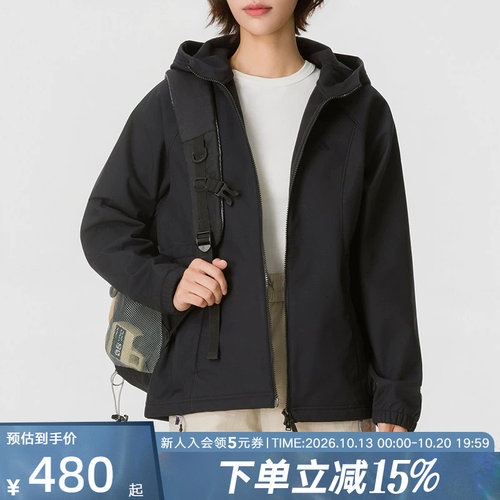 adidas阿迪达斯2026冬女拒水宽松休闲连帽外套收腰梭织夹克KZ1595