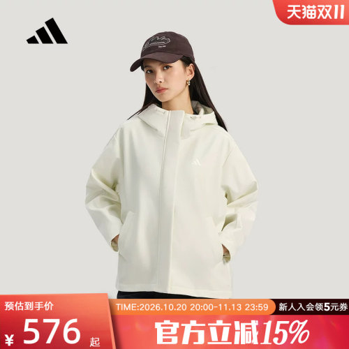 adidas阿迪达斯外套26春女加绒运动休闲宽松连帽软壳夹克 KS2783