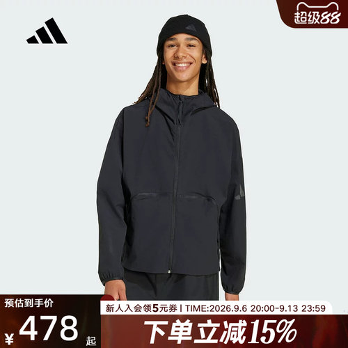adidas阿迪达斯新款男干练风衣袋鼠口袋连帽梭织夹克 JM3936